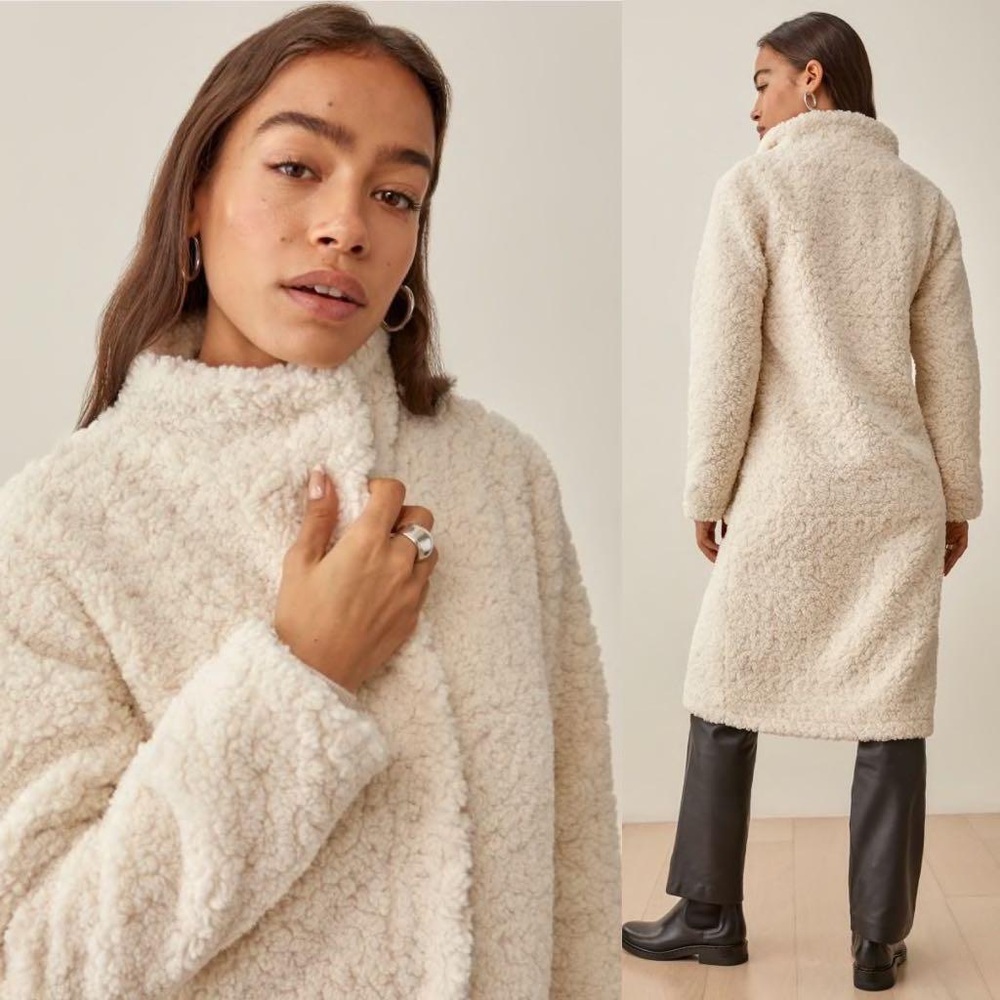Reformation White Sherpa Bromley Coat
